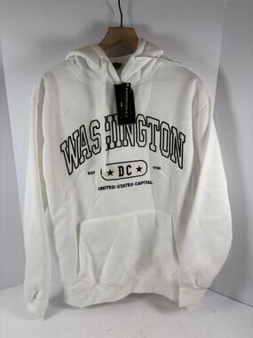 Washington DC Hoodie Men’s Large White Pullover Sweatshirt NWT USA Capitol